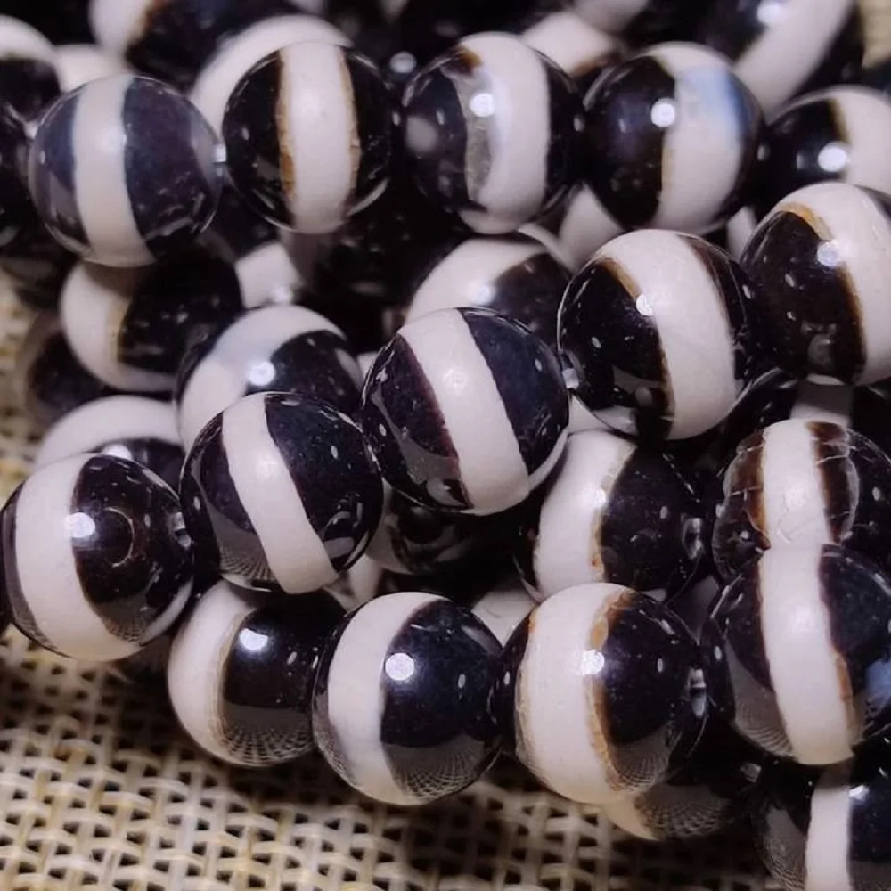 Black and white round agate line pharmacist Tianzhu Dzi round bead necklace bracelet DIY matching beads