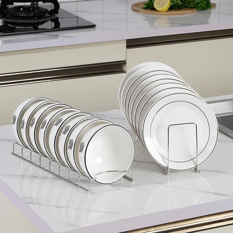 Plates Pan Countertop 7 Slots Shelf Kitchen Pot Lid Holder Dish Rack Drying Stand Stainless Steel Sink Draining Bowl Storage