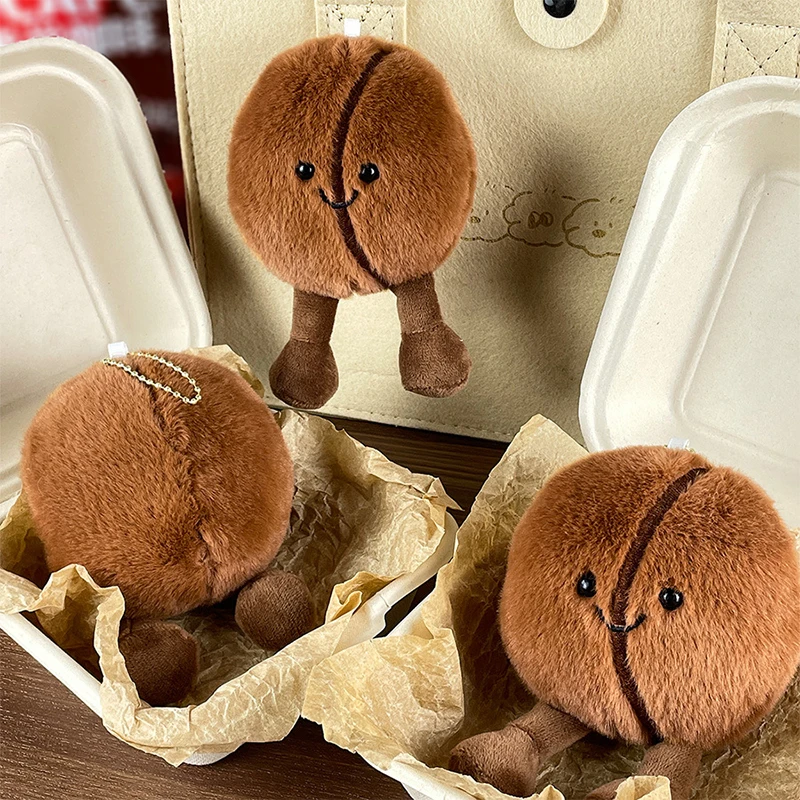 Creative Simulated Coffee Bean Plush Doll Keychain Pendant Fashion Funny Keyring Exquisite Backpack Decoration Accessories Gifts