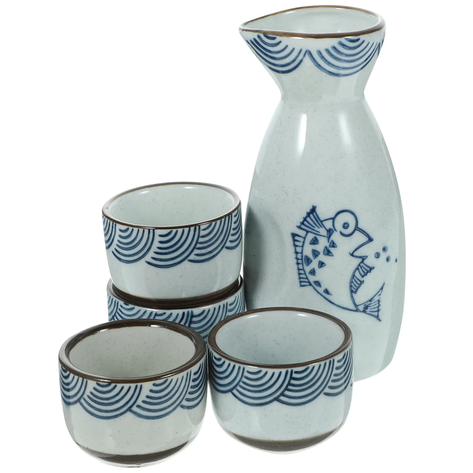 

1Set Japanese Sake Set Ceramic Pot with Cups Durable Reusable Classic Style for Home Party Restaurant Decorative Sake Kit