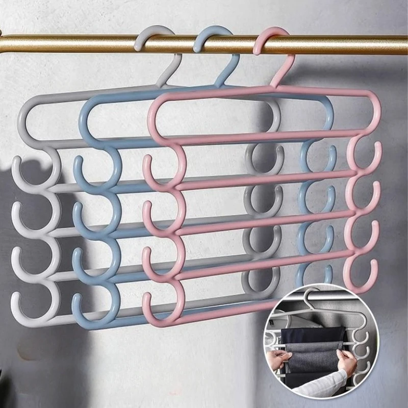 5 Tier Non Slip Multi Layer Clothes Hanger for Wardrobe Organization Space Saving Closet Storage Rack for Pants Ties and Scarves