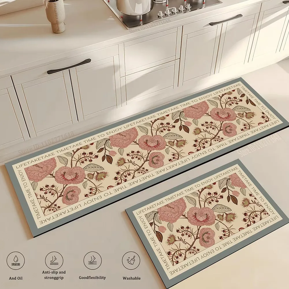 Anti-Fatigue Non-Slip Washable Green Kitchen Floor Mat Soft Long Carpet for Living Room Bedside Entrance Doormat Furniture Mat