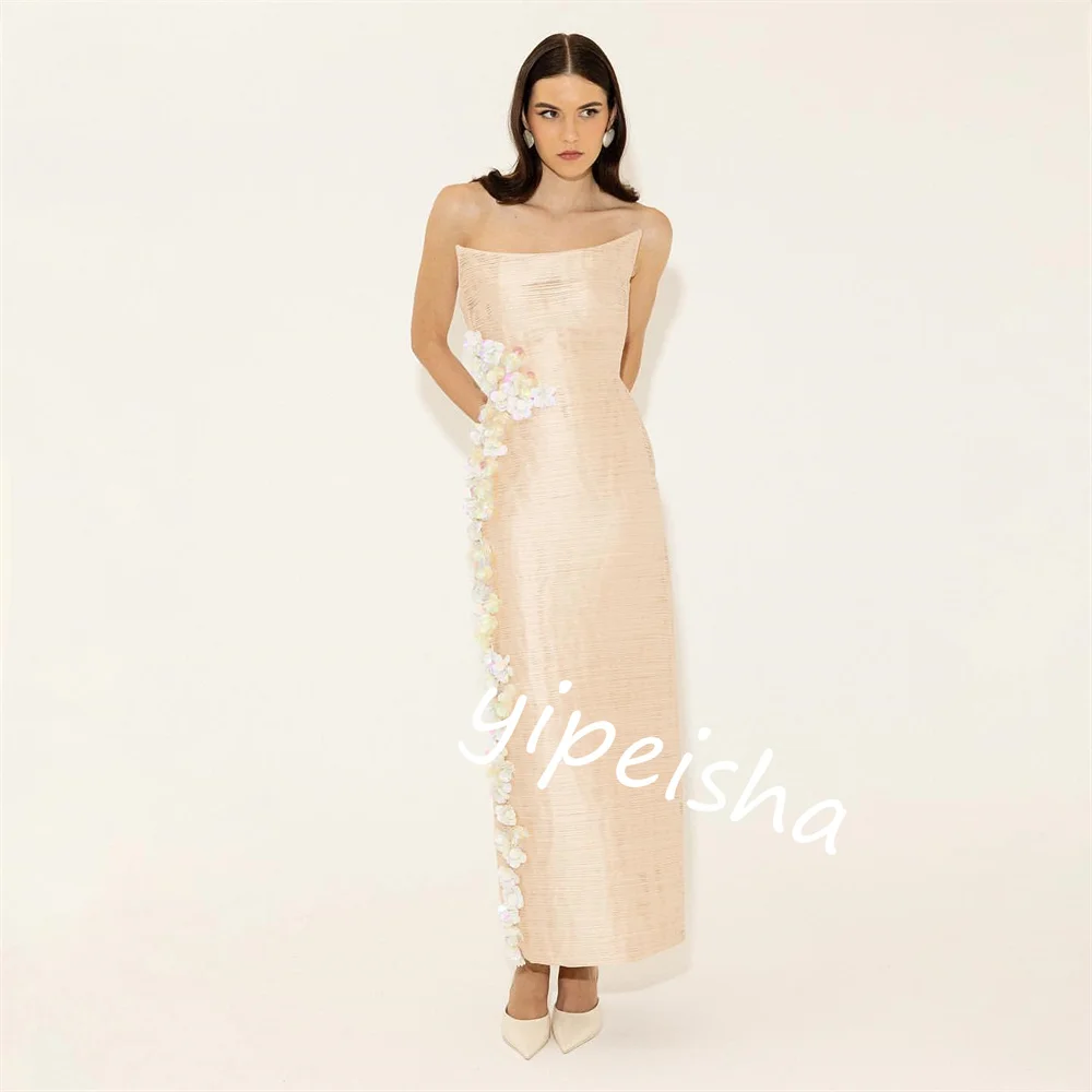 High Quality Sparkle Exquisite Jersey Applique Formal Evening A-line Strapless Bespoke Occasion Gown Midi Dresses