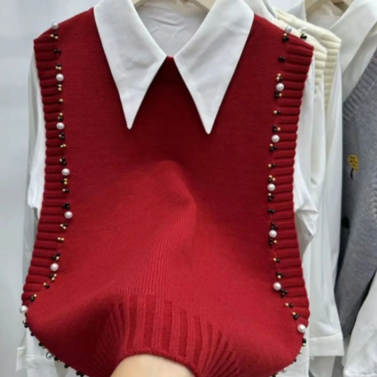 Stylish round Neck Knitted Sweater Women's Vest Top Layering Base Color Pure Commute Style Inner Wear Other Material 100%