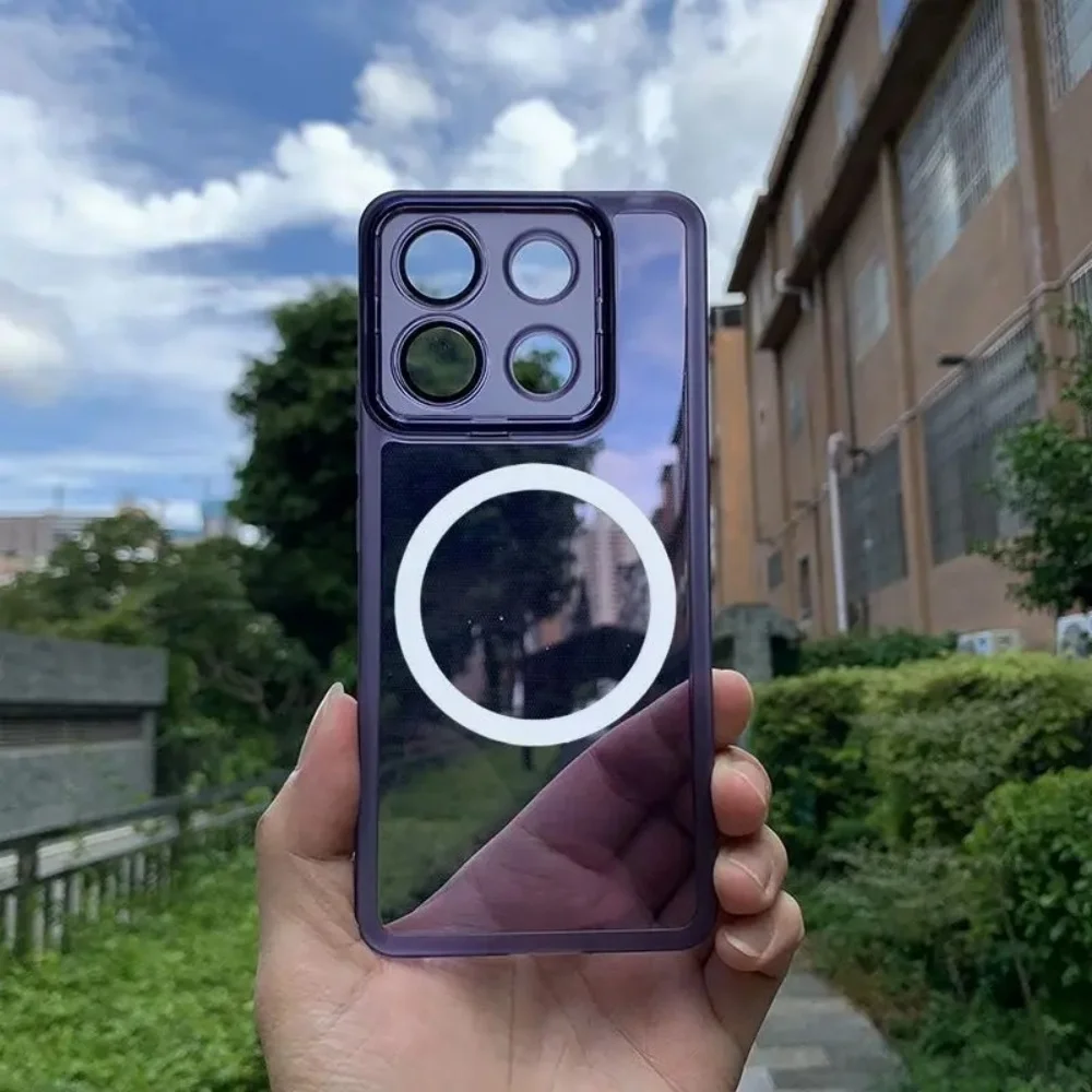 حافظة لهاتف شاومي ريدمي نوت 14 برو 13 14 برو بلس 14S 13R 5G فاخرة Magsafe غطاء شفاف مقاوم للصدمات من السيليكون المغناطيسي