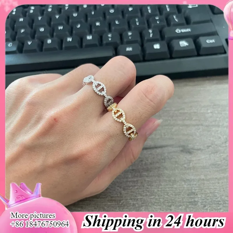 

Модное женское кольцо-цепочка с бриллиантами из стерлингового серебра 925 пробы с позолотой — обручальное кольцо, праздничные рождественские подарки