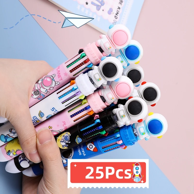 cute cartoon astronaut caneta esferografica creative multicolors canetas escritorio escrita suprimentos kids school papelaria 10 cores 25 pcs por lote 01