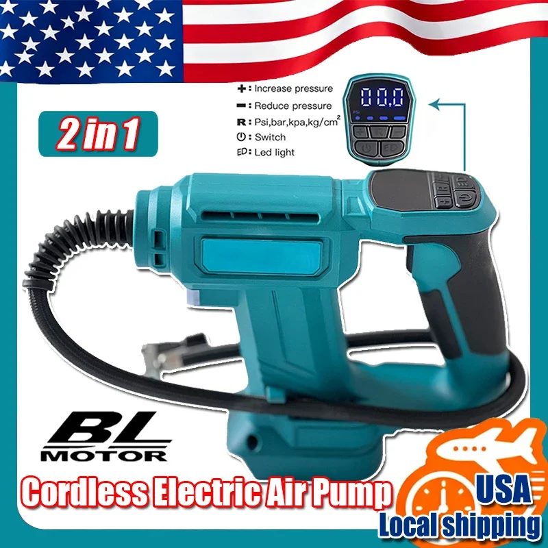 

Fit Makita 2 in 1 Cordless Electric Air Pump Rechargeable Automatic Car Tire Inflator Portable Home Power Tools For 18V Battery