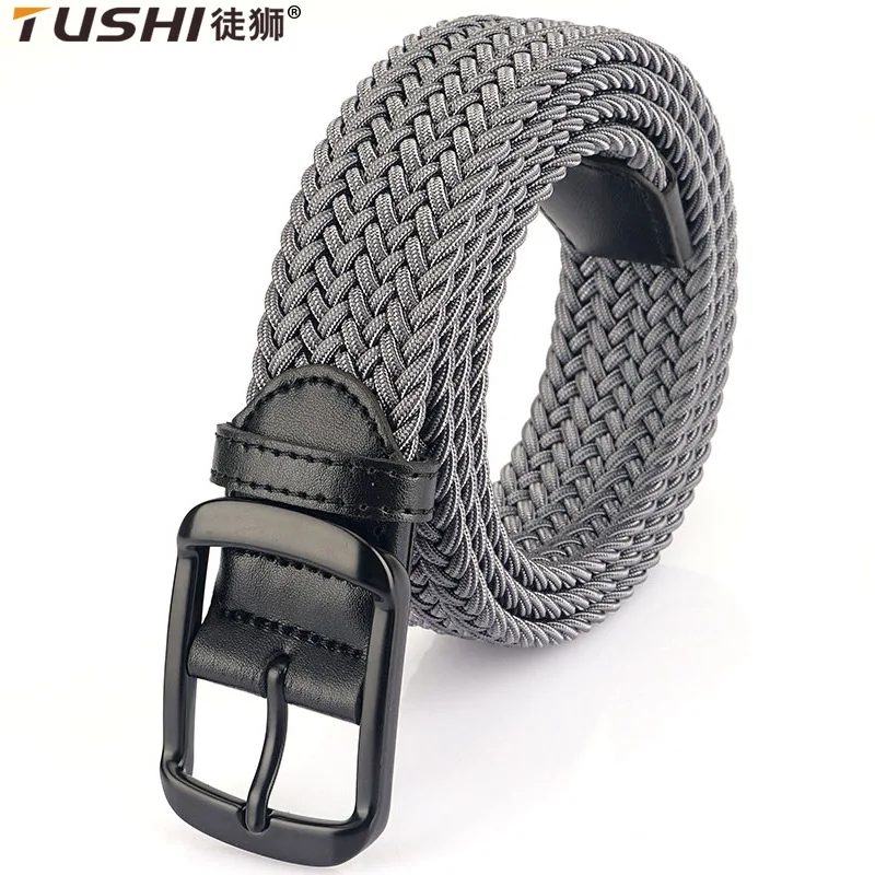 Men's Knitted Waistband with Needle Buckle, Wide Canvas Woven, Perforated, Middle-aged Young Belt, Silk Elastic Waistband Belts