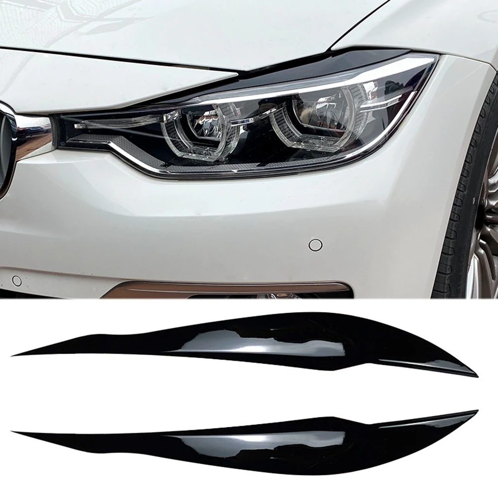 2Pcs Bright Black Front Plated Headlight Cover Head Light Lamp Eyelid Eyebrow Trim ABS for -BMW F30 F35 2013-2019