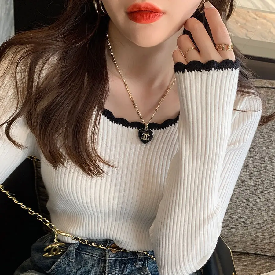 Bottoming Shirt Female Interior Lapping Autumn Winter New Slim Knitting Top Tee Sweater Women Clothes All-match Patchwork Tops