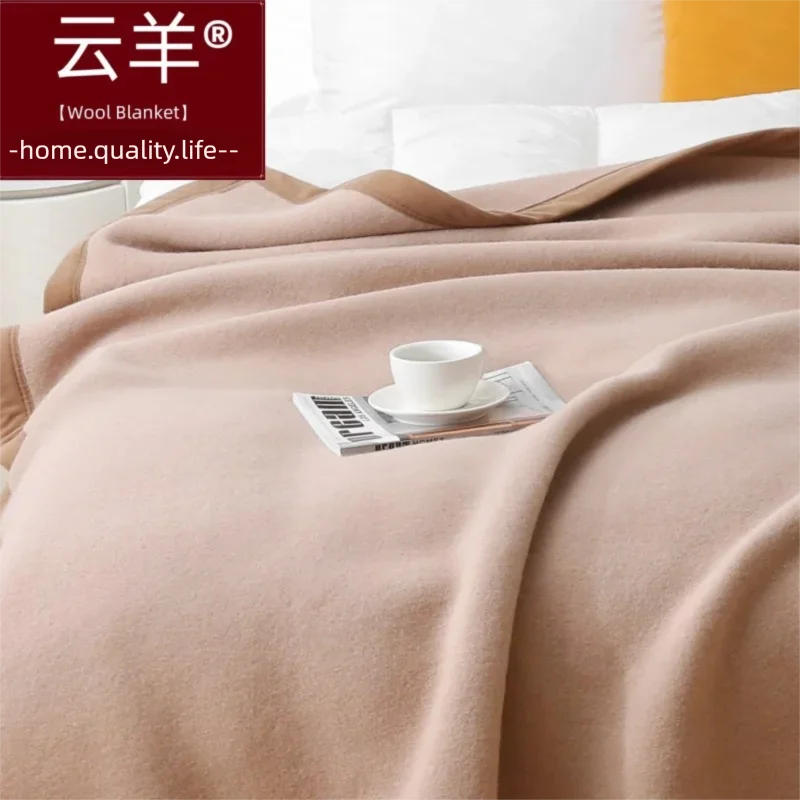 Pure Wool Blanket 100 Wool Warm Bed Sofa Office Nap Light Camel Color Quilt Camping Car Use 150x200cm 180x200cm 200x230cm