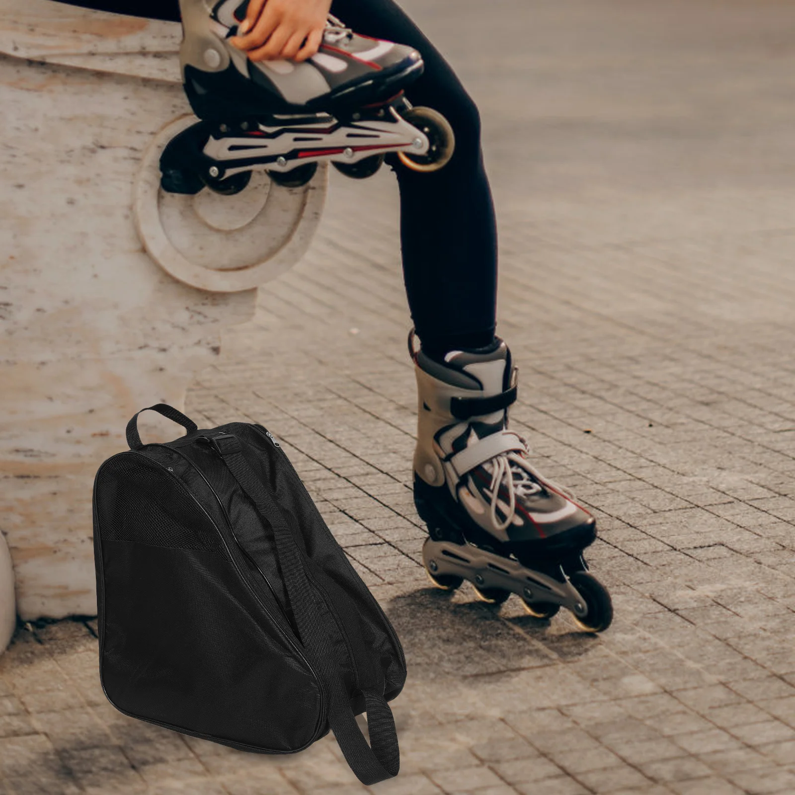 Bolsa elegante para patins, 3 camadas, grande capacidade, organizador de patins, ergonômica, leve, multifuncional, mochila de ombro para