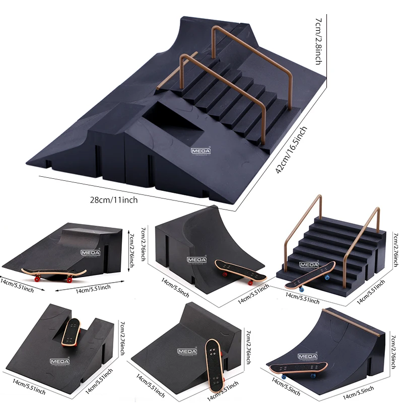 DIY Finger Skatepark Kit Mini Finger Skateboard Park Deck Ramp for Tech Practice Platform Stunt with Clothing Set