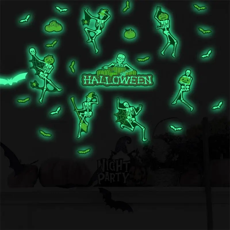 Glow In The Dark Halloween Decals 2 Sheets Window Decals Halloween Stickers Pumpkin Skeleton Bat Stickers Window Decals Window