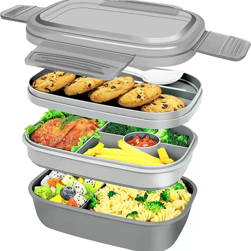 Microwaveable Bento Lunch Box With Sealed Fruit Box Made Of Food Grade Contact Box With ForUtensil violet
