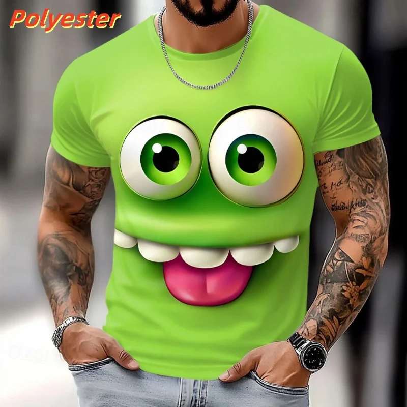 T-shirt à manches courtes pour hommes, imprimé en 3D avec visage abstrait, graphique coloré et amusant, à la mode, col rond, pour l'été