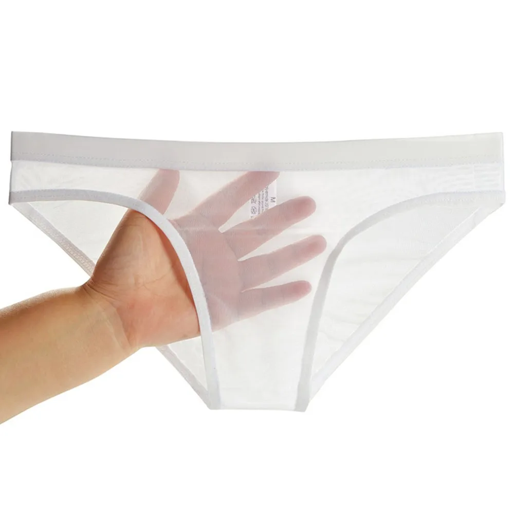 Culotte taille basse pour homme, sous-vêtement sexy en maille respirante, tanga transparent, lingerie solide, 1 pièce