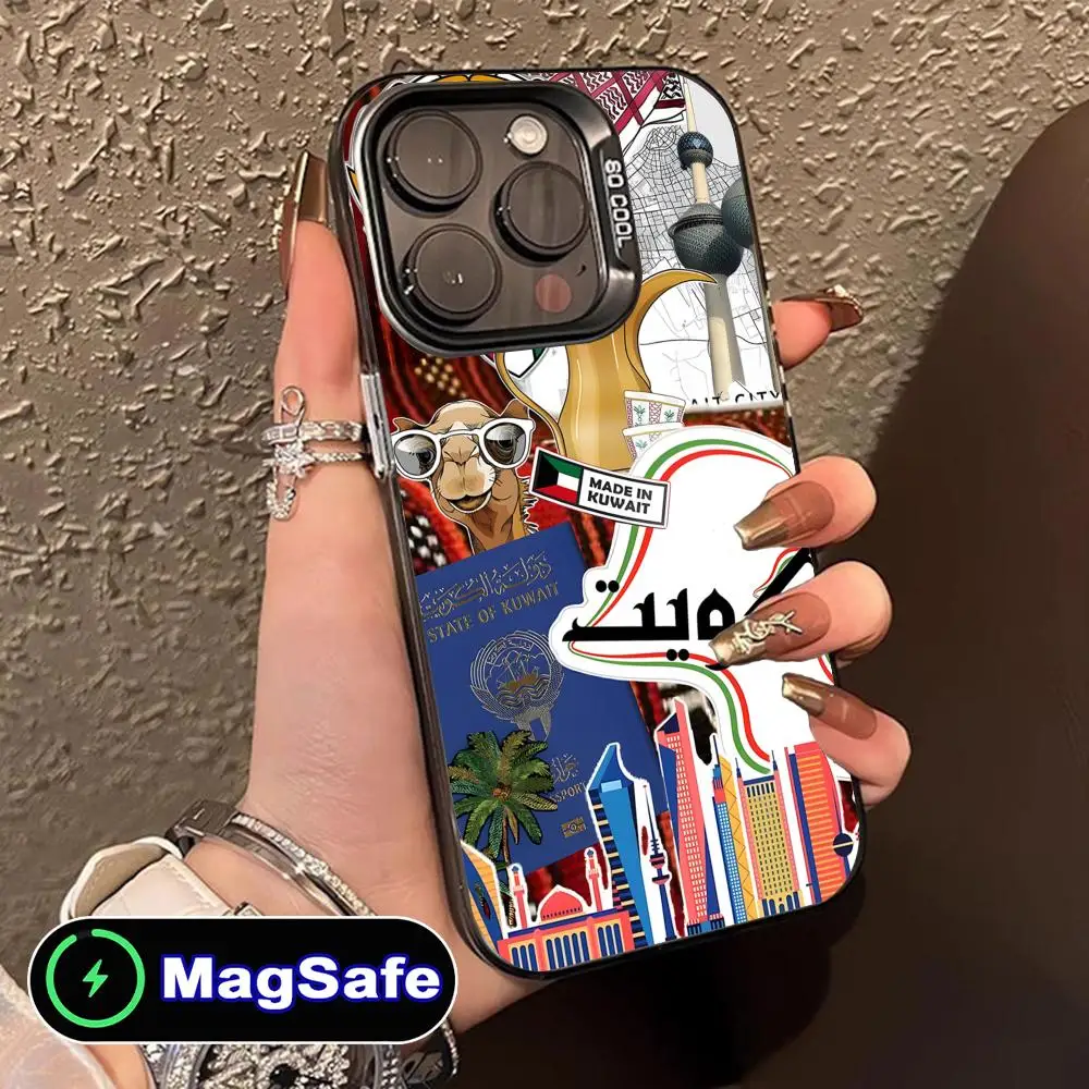 Funda para teléfono móvil con bandera de Kuwait para iPhone 16 15 14 13 12 11 Pro Max Plus MagSafe, funda de Color translúcido para teléfonos móviles