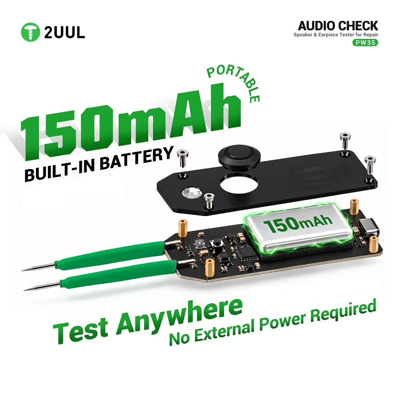2UUL PW35 Audio Tester Dual Test Probes 18g Lightweight 150mAh Battery No External Power Phone Speaker Earpiece Check Tool