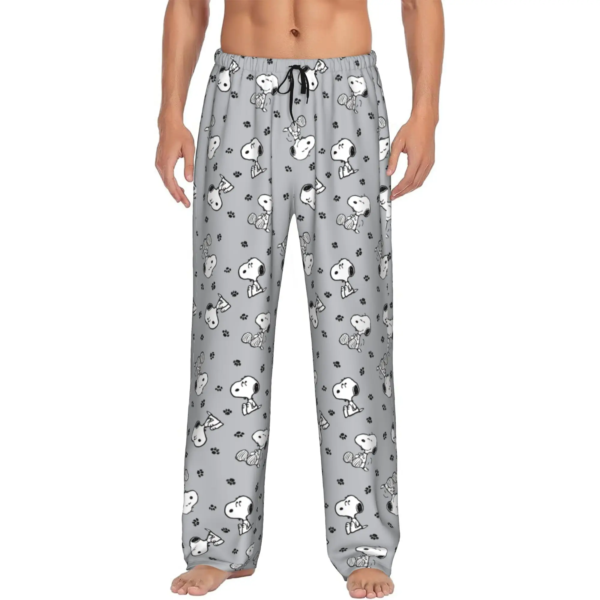 Custom Men S-snoopied Anime Pajama Pants Printed Dog Cartoon Sleep Sleepwear Bottoms with Pockets