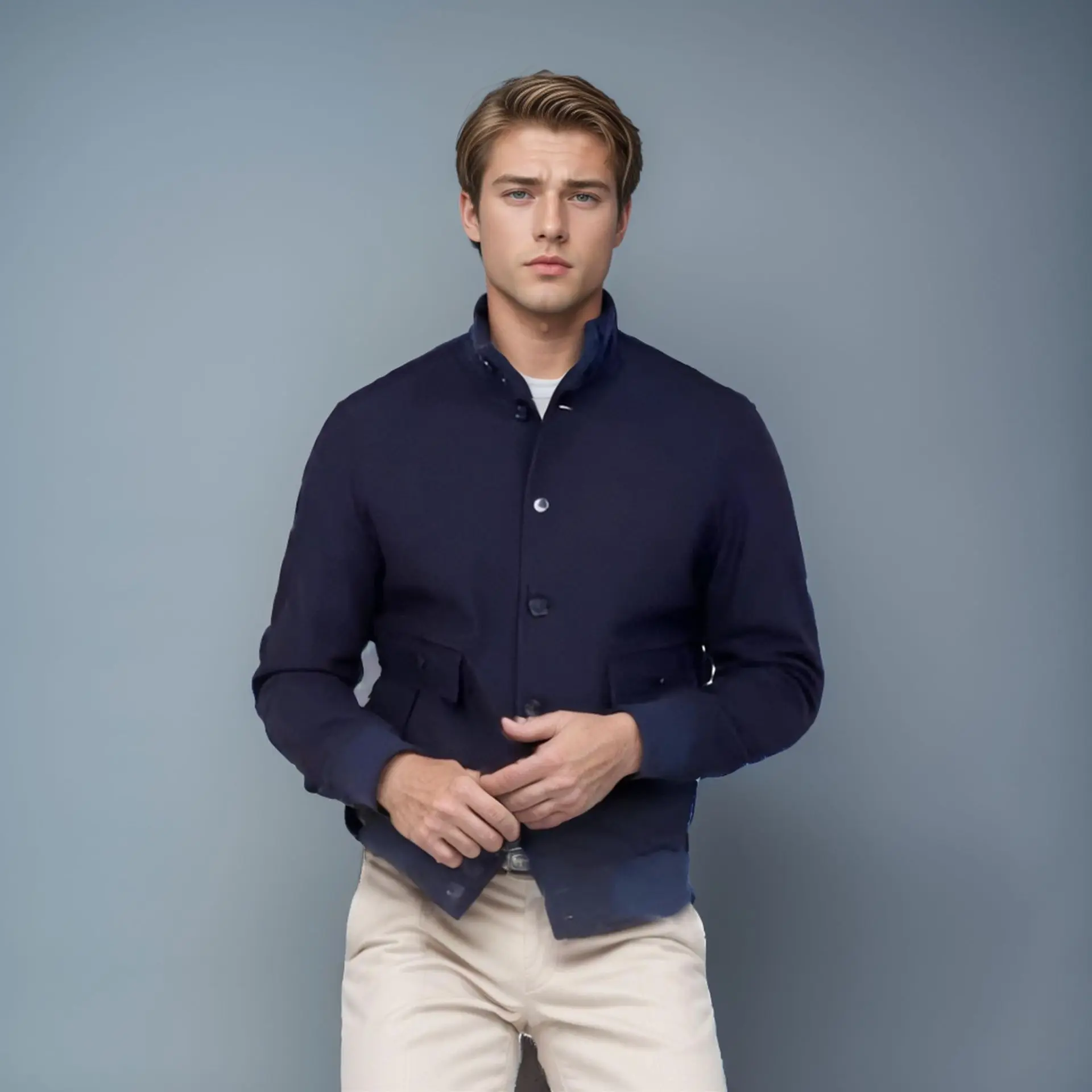 

Autumn Winter Man Jacket Simple Solid Color Stand Collar Male Cargo Coat Single-breasted Long Sleeve Pocket Men Outerwear