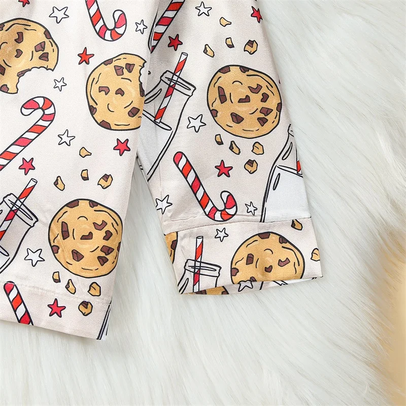 Kids Christmas Pajamas Set Santa Claus Cookie Print Long Sleeve Tops with Pants Sleepwear