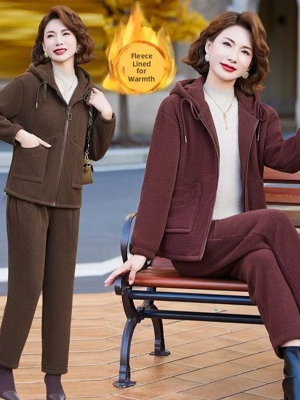 

Thiened Fce Sports Suit for Women Autumn Winter New Sle Faionable Anti-Aging Two-Piece Set High Waist Long Pants