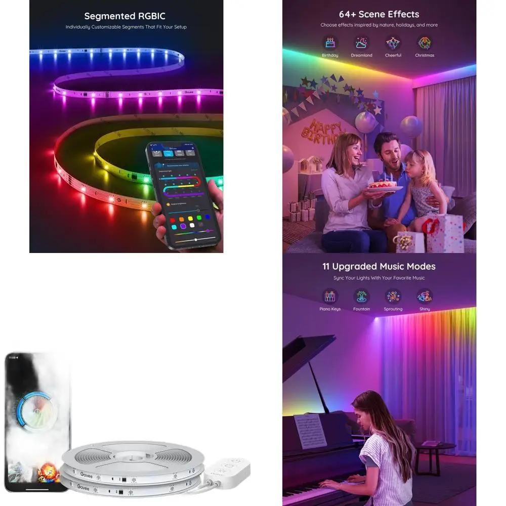 

Умные светодиодные ленты Bluetooth длиной 65,6 футов для спальни, декор изменяющего цвета своими руками, 2 рулона, по 32,8 фута каждый