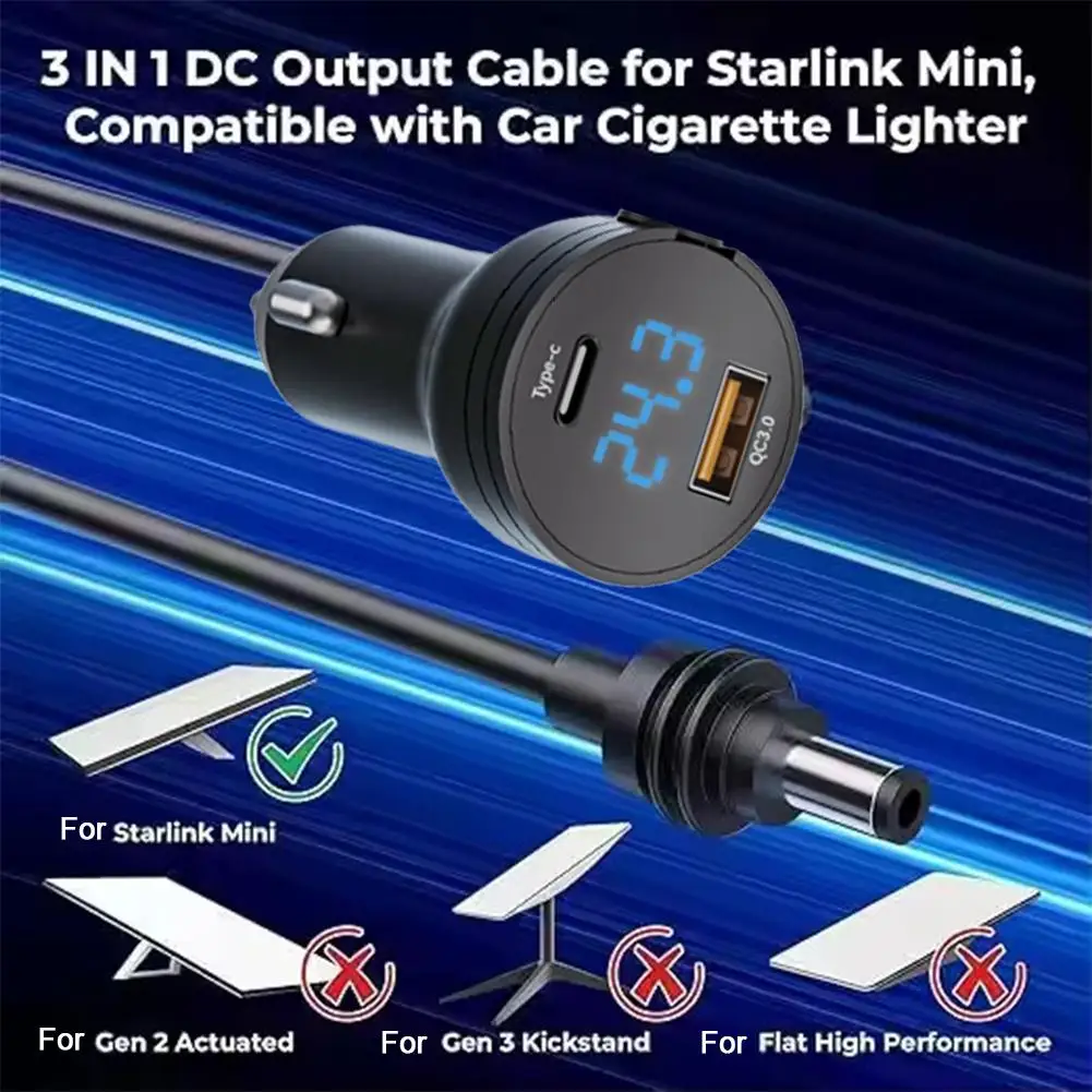 شاشة ديجيتال 3 متر لـ StarLink Mini 4 Generation شحن السيارة الرقمية إلى سلك طاقة تيار مستمر محول سيارة متعدد الوظائف 2025 J0Z8 #3