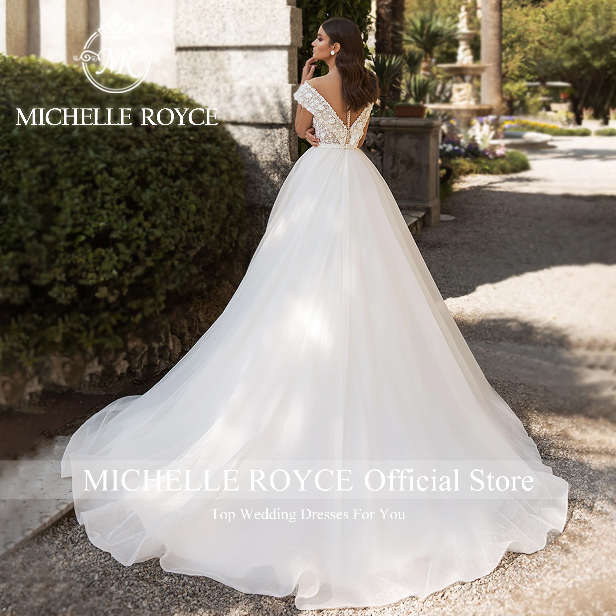 Michelle Royce-vestido De Novia sin espalda para mujer, traje De boda con cuello en V, hombros descubiertos, apliques, 2023