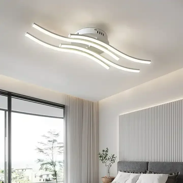 Plafonnier LED Tricolore à Intensité Réglable de 24W, Design Moderne, Quatre Vagues Parallèles, pour Salon