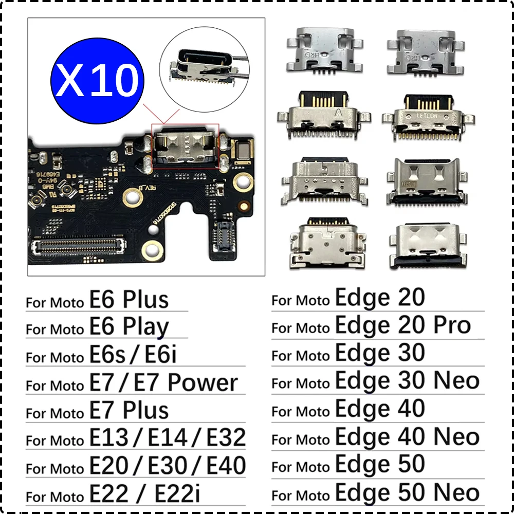 10Pcs, Micro USB Connector Charging Port Jack Plug For Moto Edge 20 30 40 50 Neo E6 E6s E7 E13 E14 E20 E30 E32 E22 Plus Play