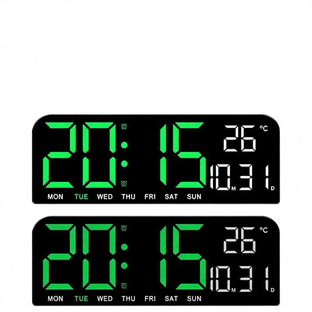 Modern Minimalist Large LED Digital Alarm Clock Wall Mounted Desktop Electronic Time Display Calendar Thermometer Decor