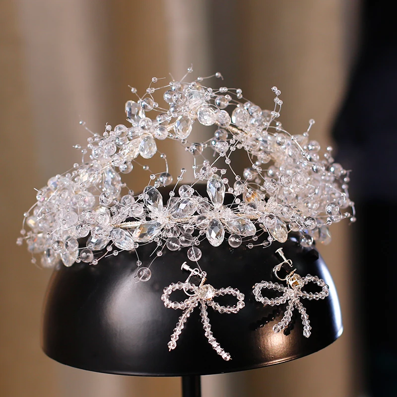 Elegant Lace & คริสตัล Brides Headbands ผีเสื้อ Tiaras เจ้าสาว Hairbands อุปกรณ์เสริมผมแต่งงาน