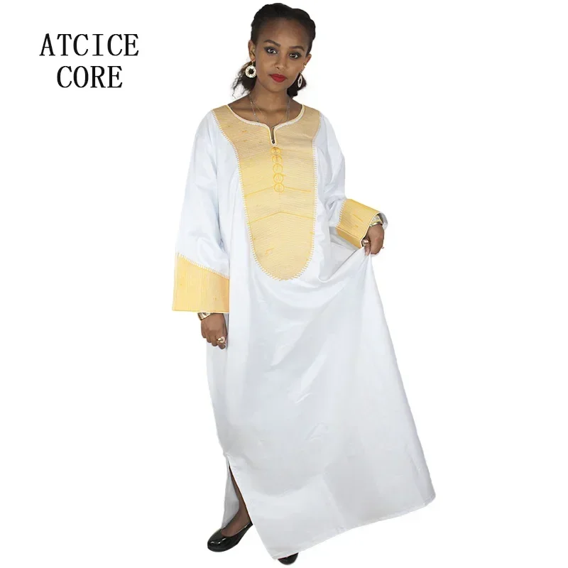 African Dresses For Woman Bazin Riche Embroidery Design Long Dress With Scarf