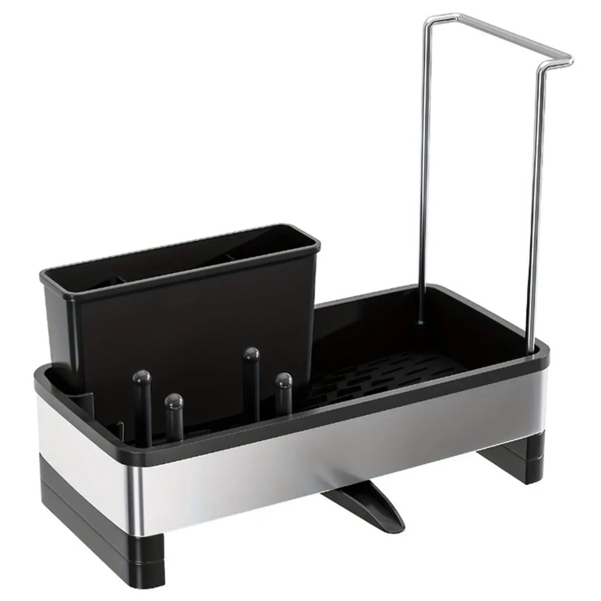 Stainless Steel Sponge Rack with Drain - Multi-Functional Kitchen Bath Storage Box for Cleaning Supplies Towels Brushes Black