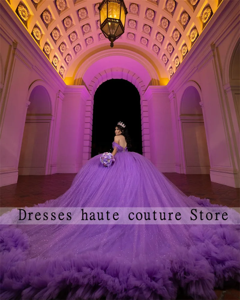 Mexico Purple Tulle Quinceanera Dresses Ball Gown 2025 Ruffles Appliques Sweet 16 Dress Customized vestidos de 15 quinceañera