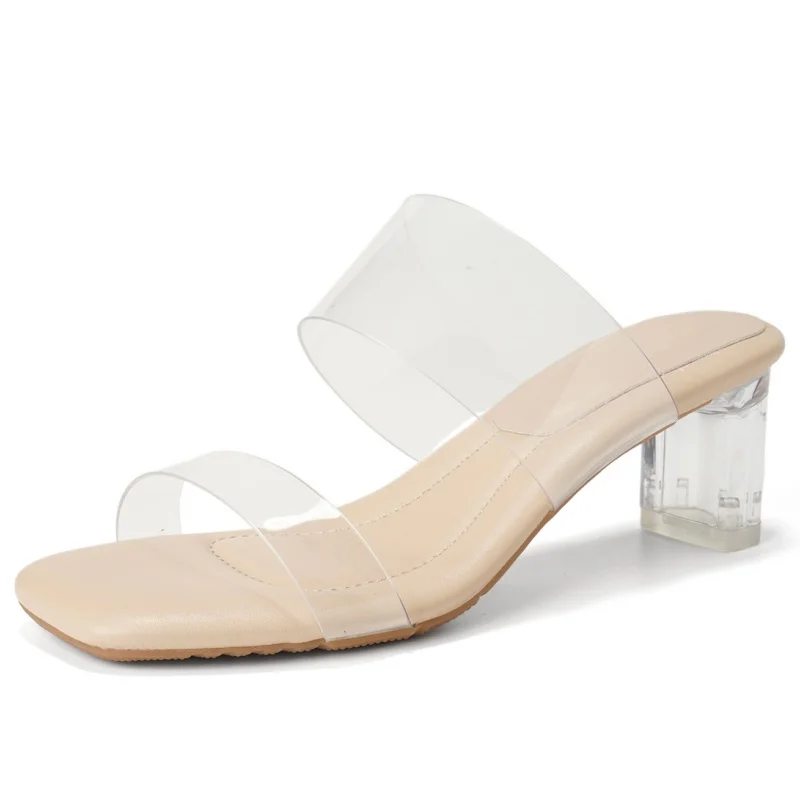

Летние босоножки на каблуке 5 см, 7 см, 9 см, женские туфли-лодочки без шнуровки на высоком каблуке с квадратным носком, прозрачная женская обувь на верху и каблуке