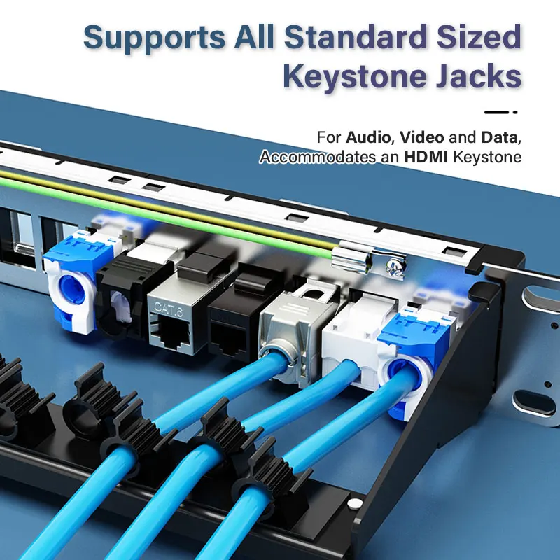 ZoeRax 24-Port Shielded Network Patch Panel RJ45 with Jack Shutter and Cable Management Bar for Keystone Jack/Coupler