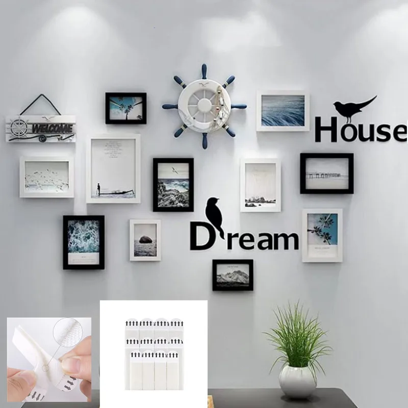 

24pcs (12sets) Decor Glue Stickers Magic Hook Picture Hanging Strips Damage-free Frame&Picture Hanger Strips for Wall Decor