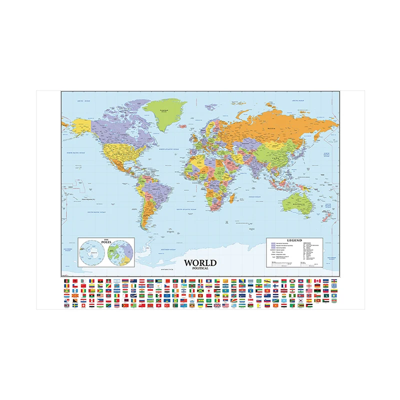 The World Map with Country Flags Wall Art Poster Canvas Painting Travel School Supplies Living Room Home Decor 59*42cm