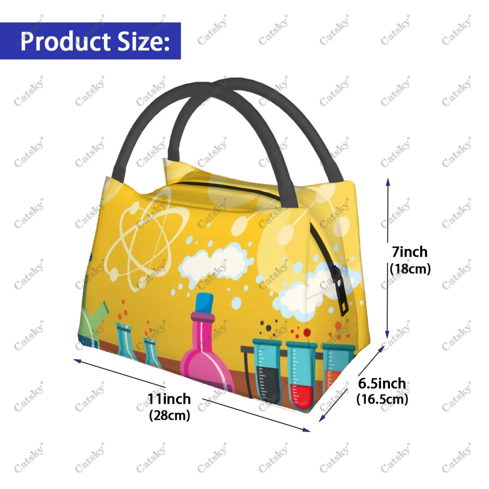 chemical physics cartoon Portable Aluminum Foil Thickened Insulated Insulated Lunch Bag Waterproof Insulated Lunch Tote Bag