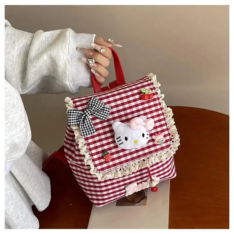 حقائب ظهر Hello Kittys Girl للنساء حقيبة يد لطيفة لربيع وصيف جديدة من الدانتيل بسعة كبيرة حقائب ظهر نسائية للطالبات