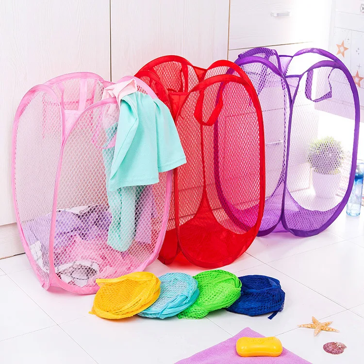 Folding Laundry Basket Pop Up Open Mesh Laundry Dirty Sorting Storage Hamper Kids Toys Sundries Home Organizer For College Dorm