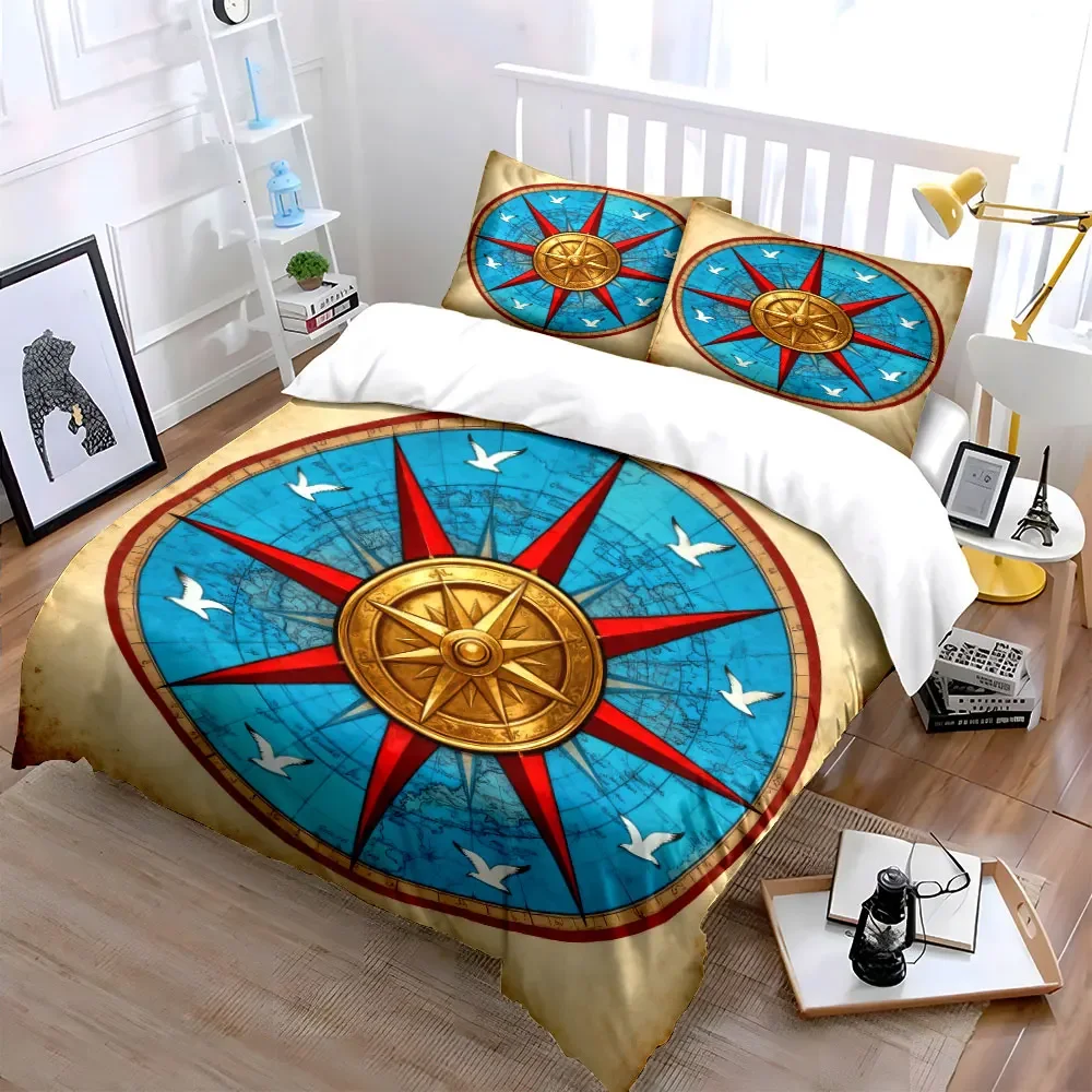 Vintage Nautical Compass Décor Set Soft Comfortable Duvet Cover Bedding Set Included 1*Duvet Cover & 2*Pillowcases, gift