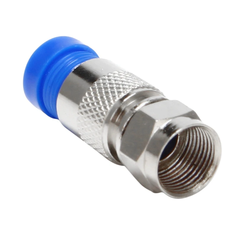 Rg6 F Type Connector Coax Coaxial Compression Fitting 60 Pack (Blue)