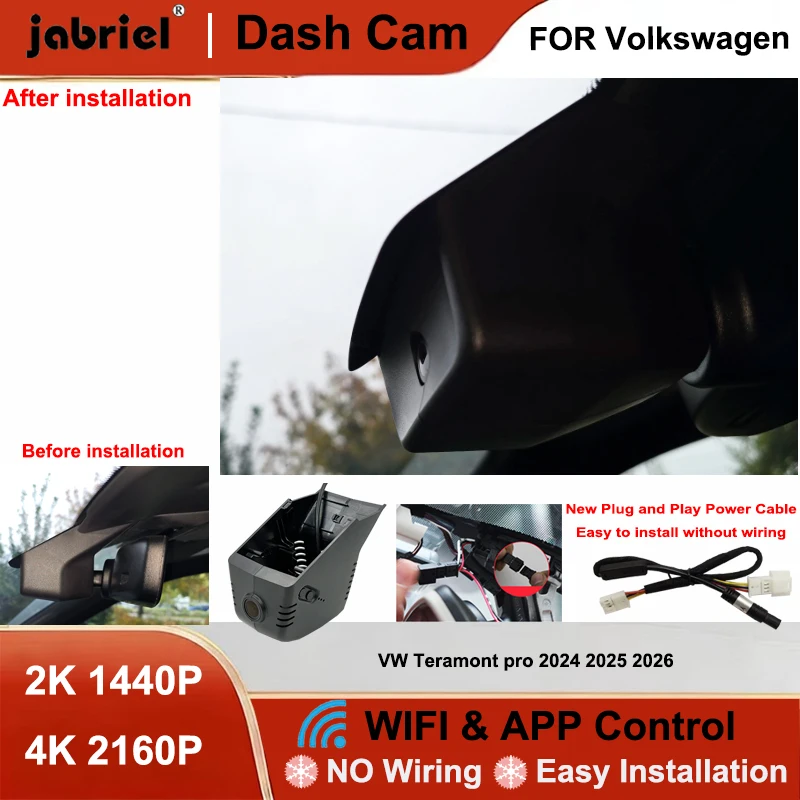 

Видеорегистратор Jabriel с передней и задней камерами 2K/4K, Wi-Fi, Plug and Play, для Volkswagen VW Teramont Pro 2024 2025 2026
