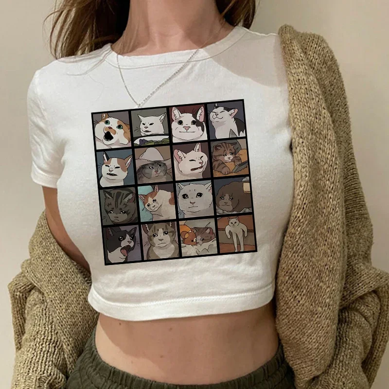 

Vintage 90s Funny Cat T Shirt Crop Top Women Shirt Cropped Graphic Ulzzang T-shirt 90s Tshirt Top Tee Female Gothic shirt