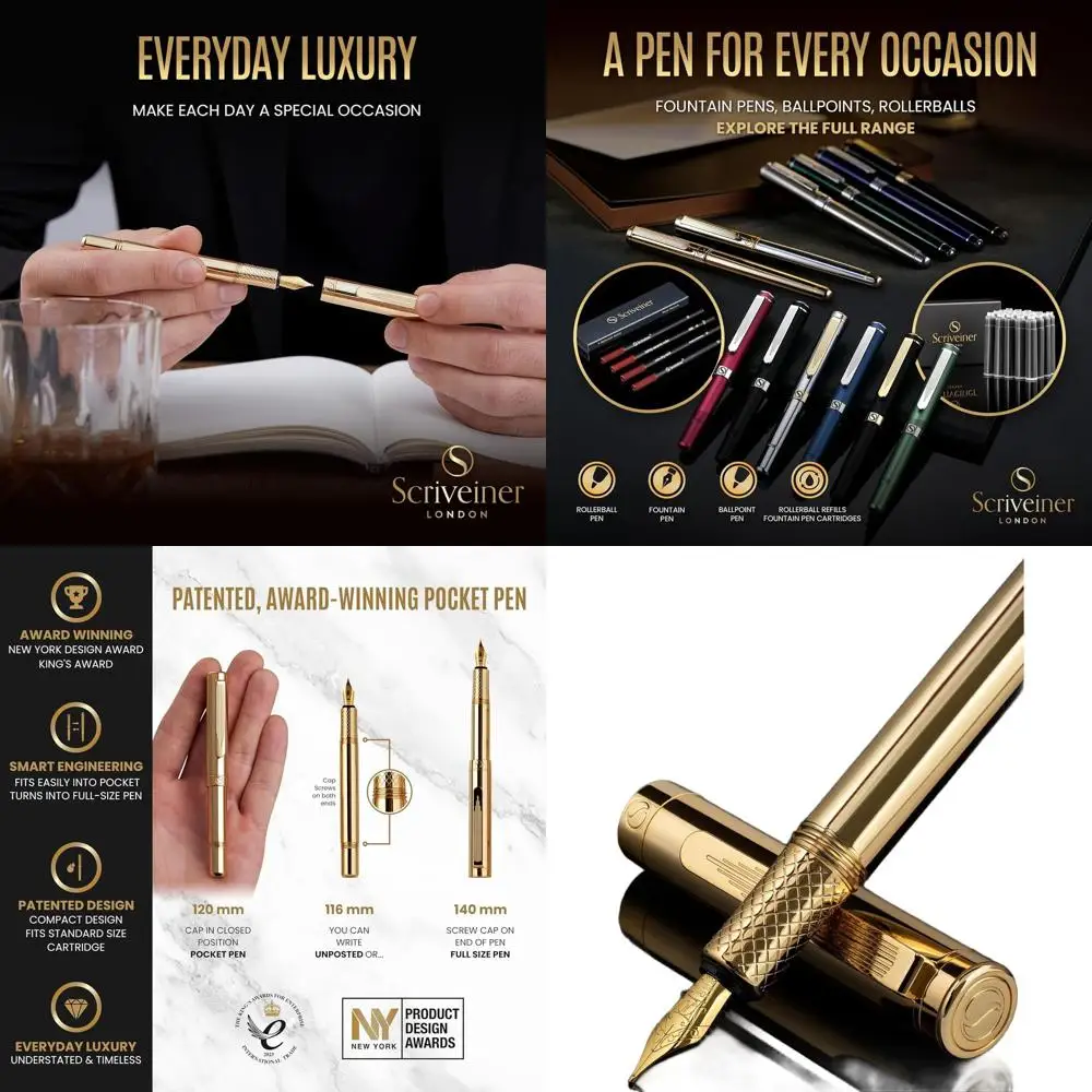 

Elegant Gold-Plated Fountain Pen - Medium Nib, German Made, Converter Included, Exquisite Gift for Men & Women
